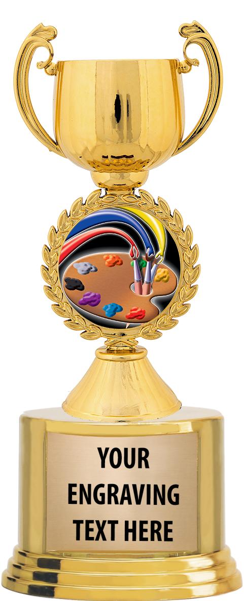 7" TROPHY ON ROUND GOLD BASE