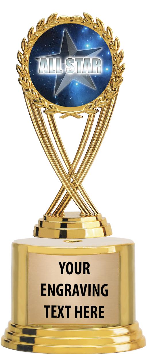 7" TROPHY ON ROUND GOLD BASE