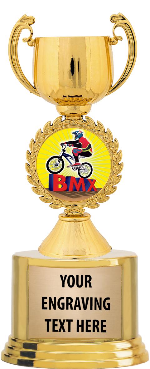 7" TROPHY ON ROUND GOLD BASE