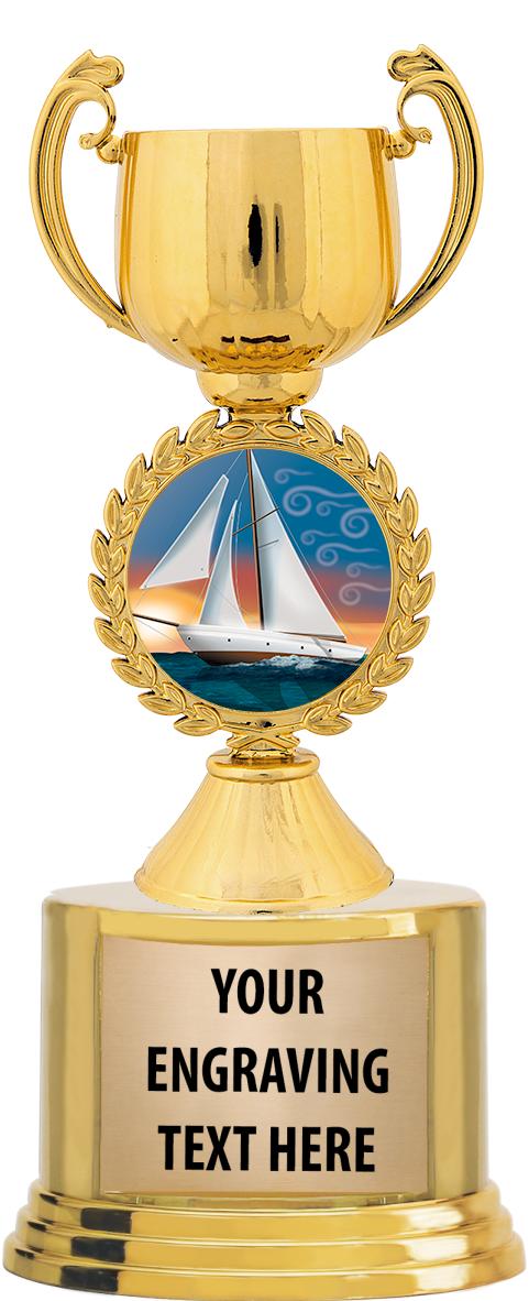 7" TROPHY ON ROUND GOLD BASE