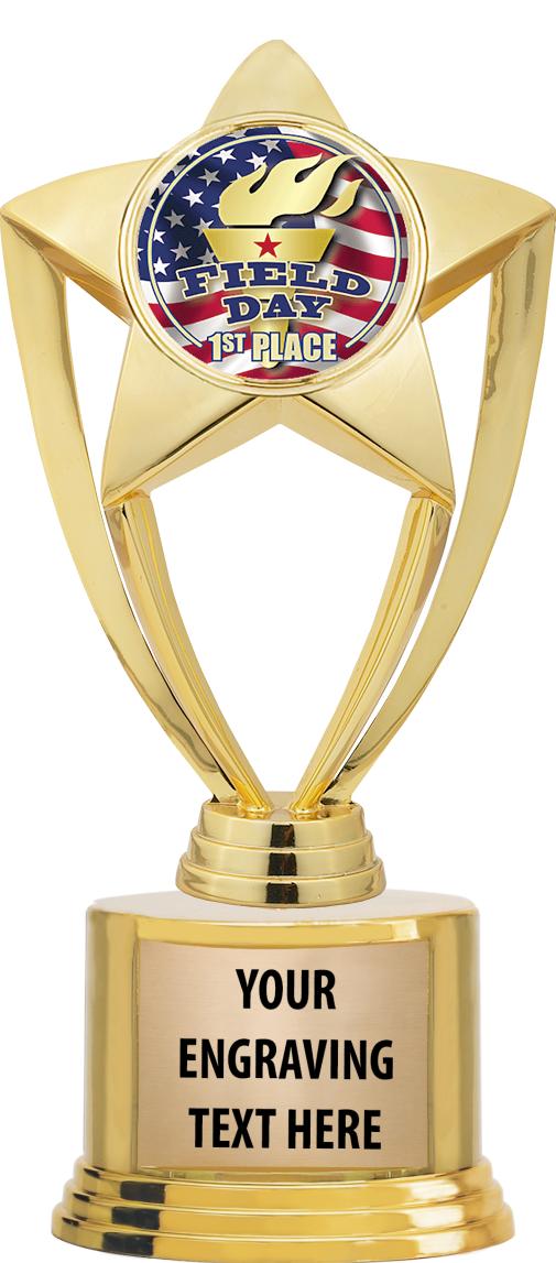 7" TROPHY ON ROUND GOLD BASE