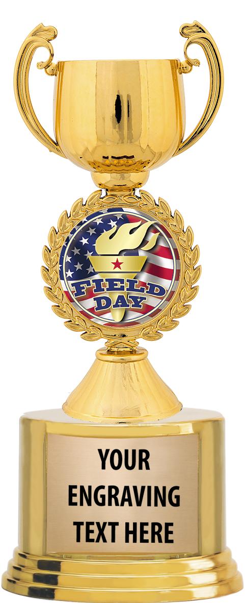 7" TROPHY ON ROUND GOLD BASE