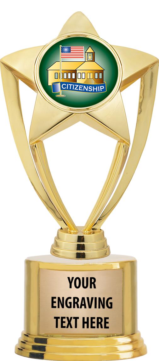 7" TROPHY ON ROUND GOLD BASE