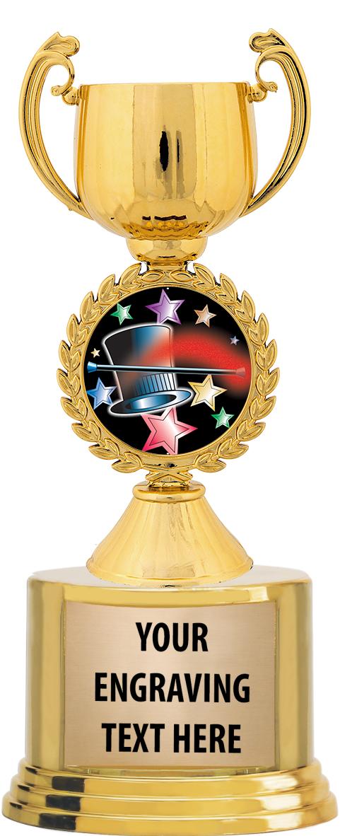 7" TROPHY ON ROUND GOLD BASE
