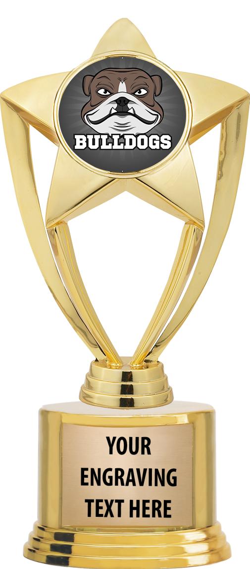 7" TROPHY ON ROUND GOLD BASE