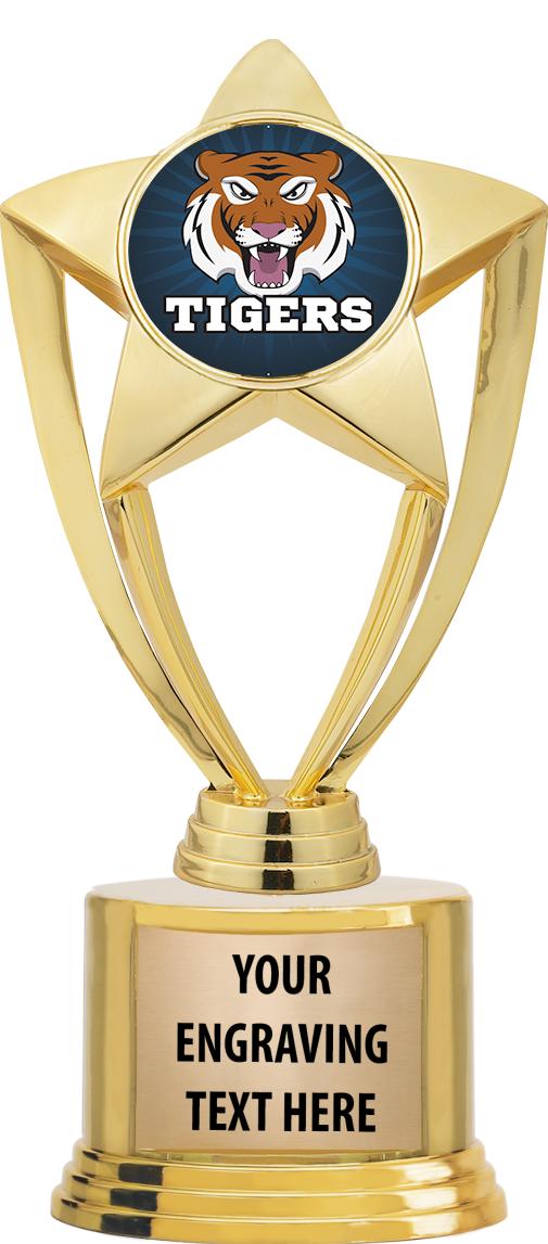 7" TROPHY ON ROUND GOLD BASE