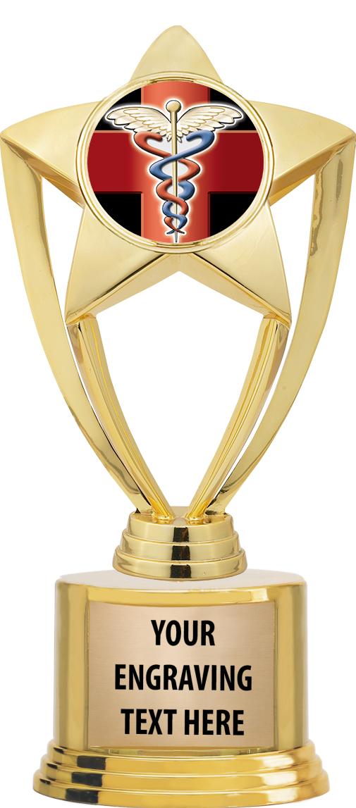 7" TROPHY ON ROUND GOLD BASE