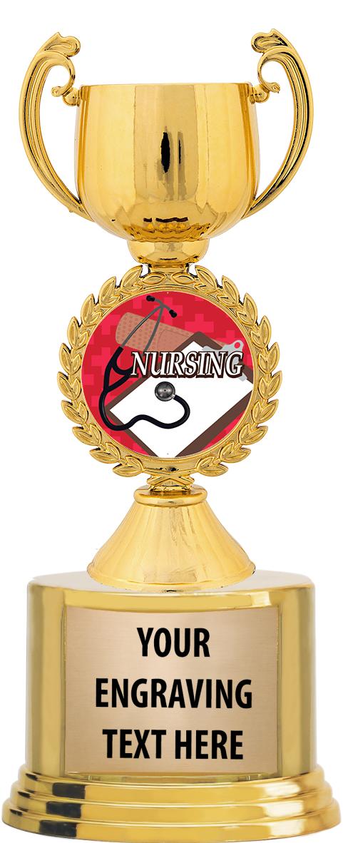 7" TROPHY ON ROUND GOLD BASE