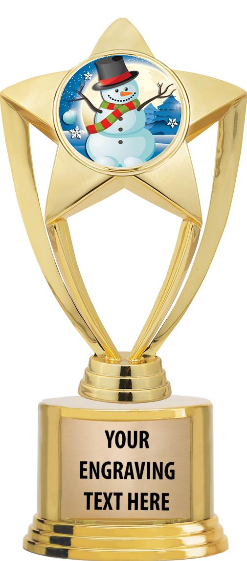 7" TROPHY ON ROUND GOLD BASE