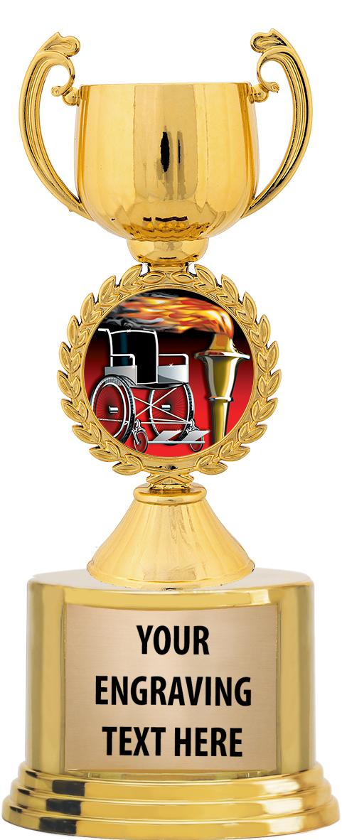 7" TROPHY ON ROUND GOLD BASE