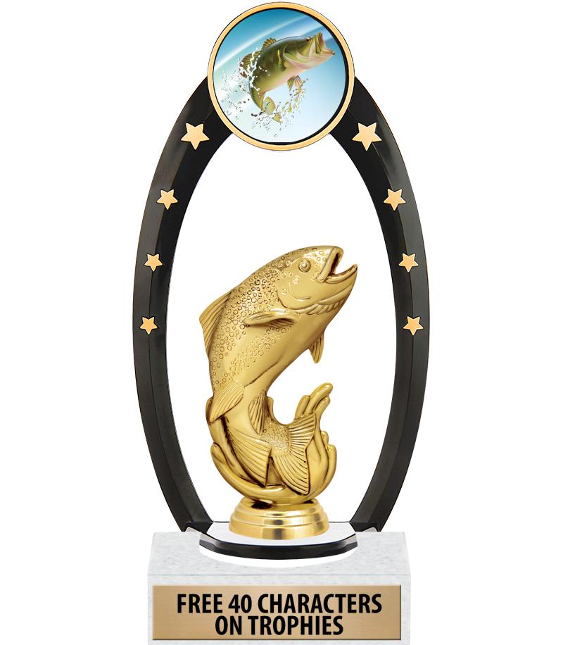 7 tall Swimming Perch fishing trophy award, with engraving, new, custom
