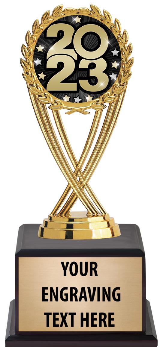 7.5" TROPHY ON BROWN WOOD BASE