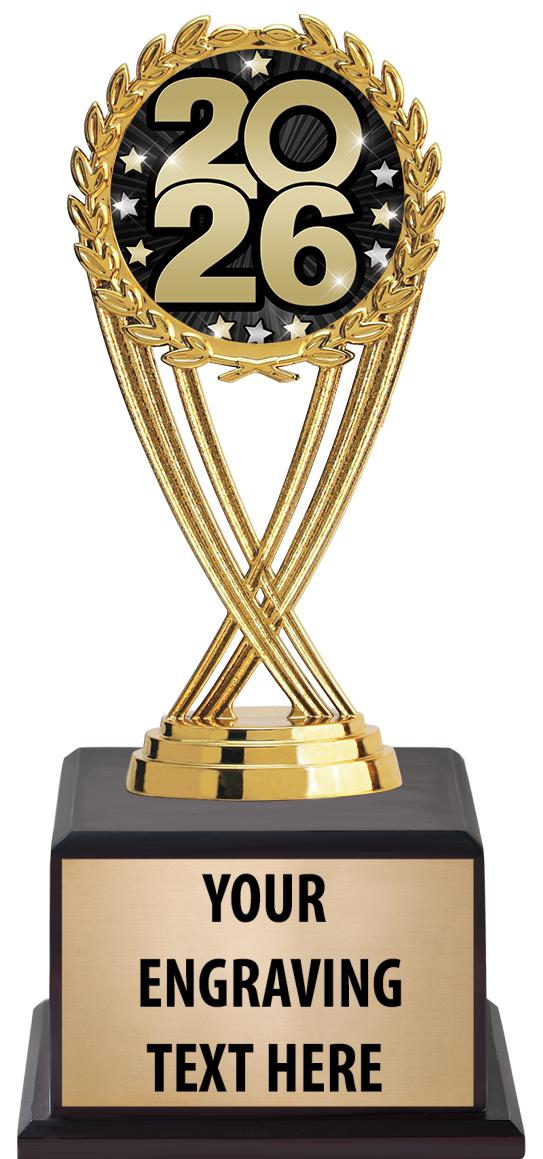 7.5" TROPHY ON BROWN WOOD BASE