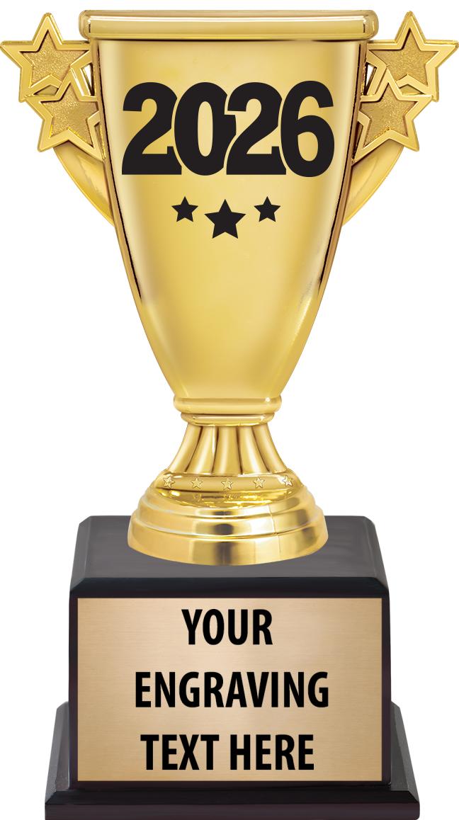 7.5" TROPHY ON BROWN WOOD BASE