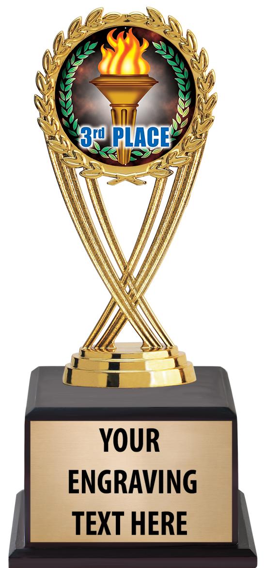 7.5" TROPHY ON BROWN WOOD BASE