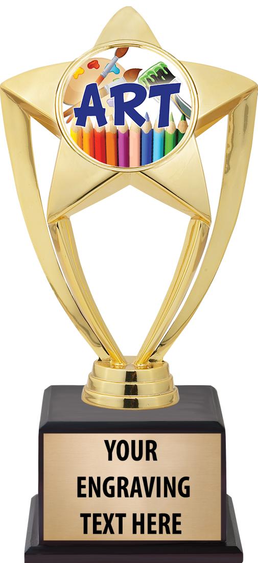 7.5" TROPHY ON BROWN WOOD BASE