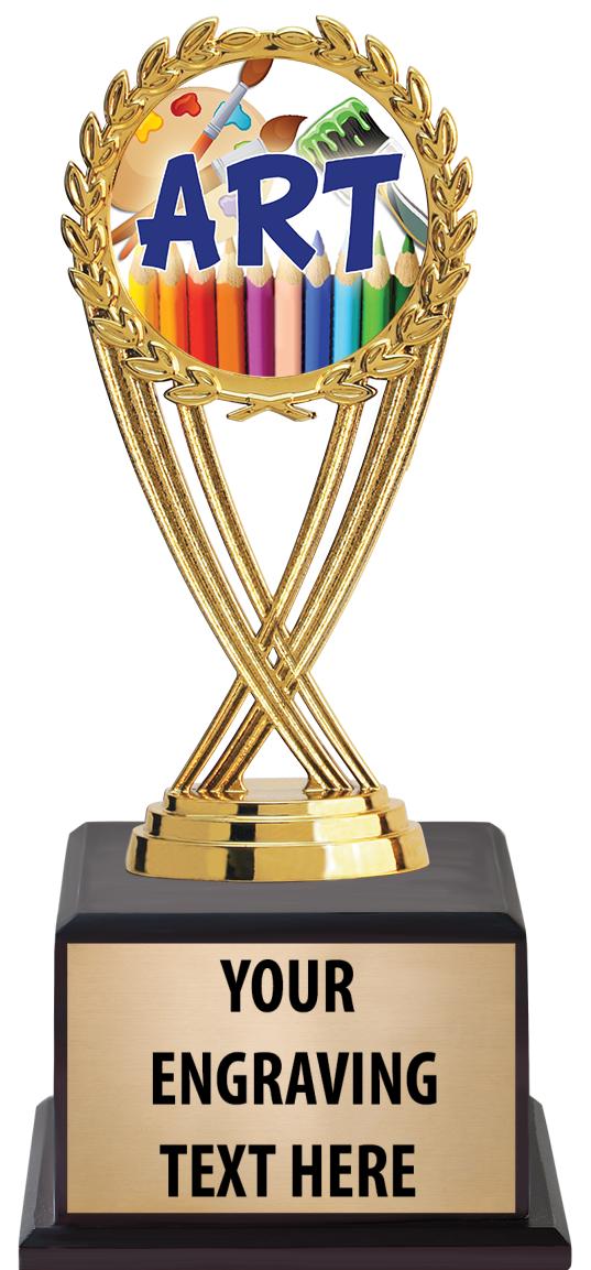 7.5" TROPHY ON BROWN WOOD BASE