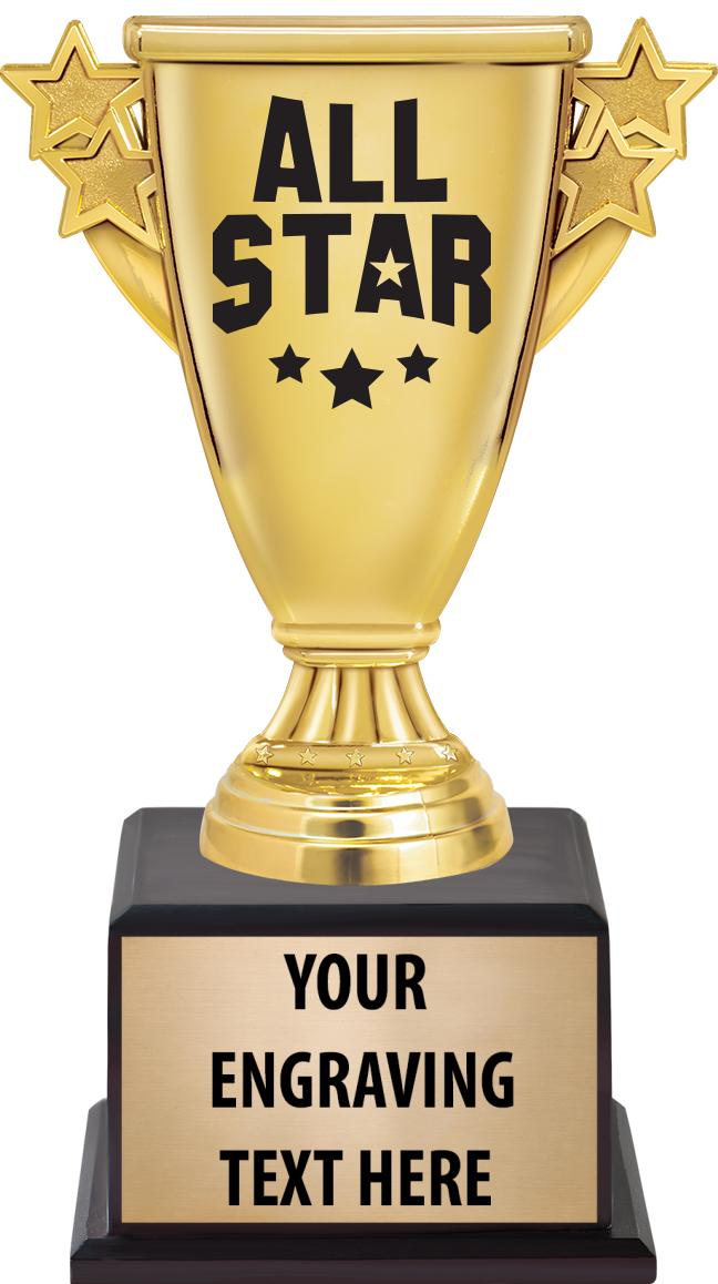 7.5" TROPHY ON BROWN WOOD BASE