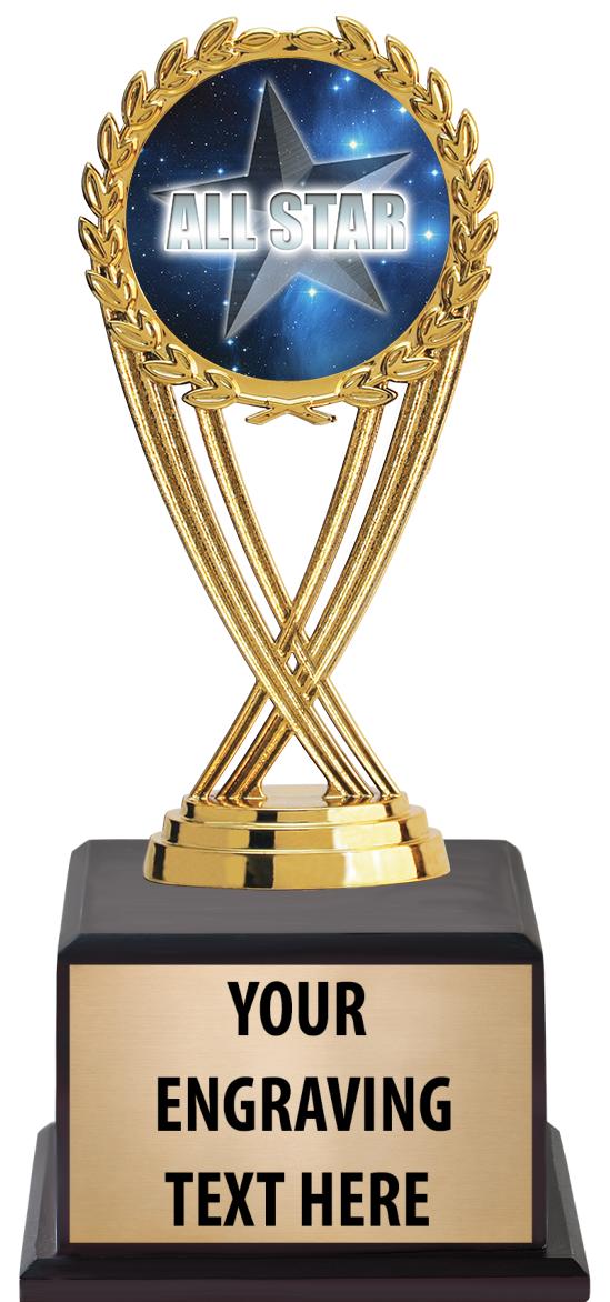 7.5" TROPHY ON BROWN WOOD BASE