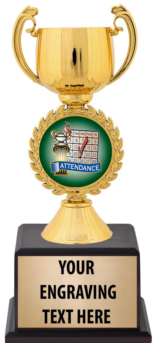 7.5" TROPHY ON BROWN WOOD BASE