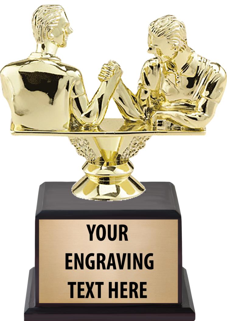 7.5" TROPHY ON BROWN WOOD BASE