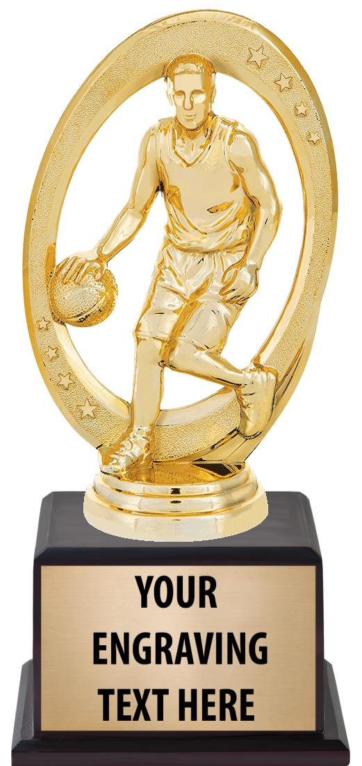 7.5" TROPHY ON BROWN WOOD BASE