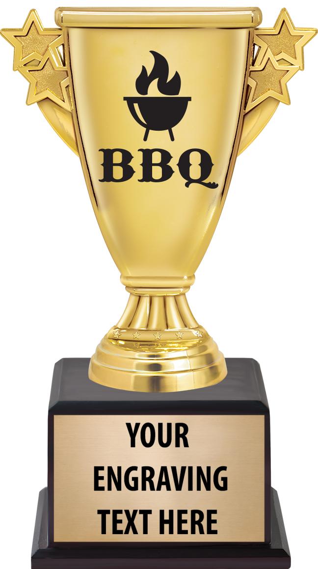 7.5" TROPHY ON BROWN WOOD BASE