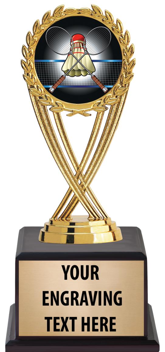 7.5" TROPHY ON BROWN WOOD BASE