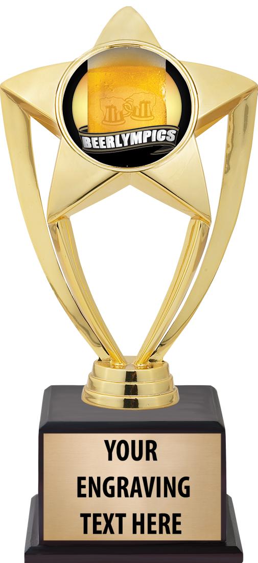 7.5" TROPHY ON BROWN WOOD BASE