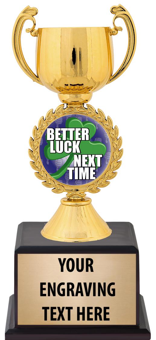 7.5" TROPHY ON BROWN WOOD BASE