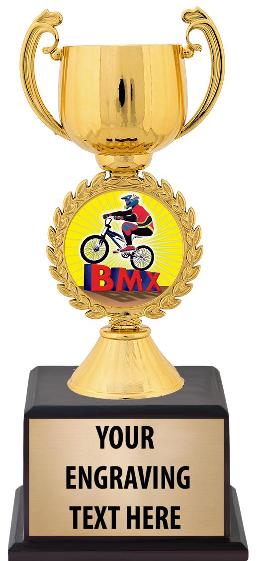 7.5" TROPHY ON BROWN WOOD BASE