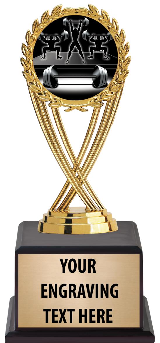 7.5" TROPHY ON BROWN WOOD BASE