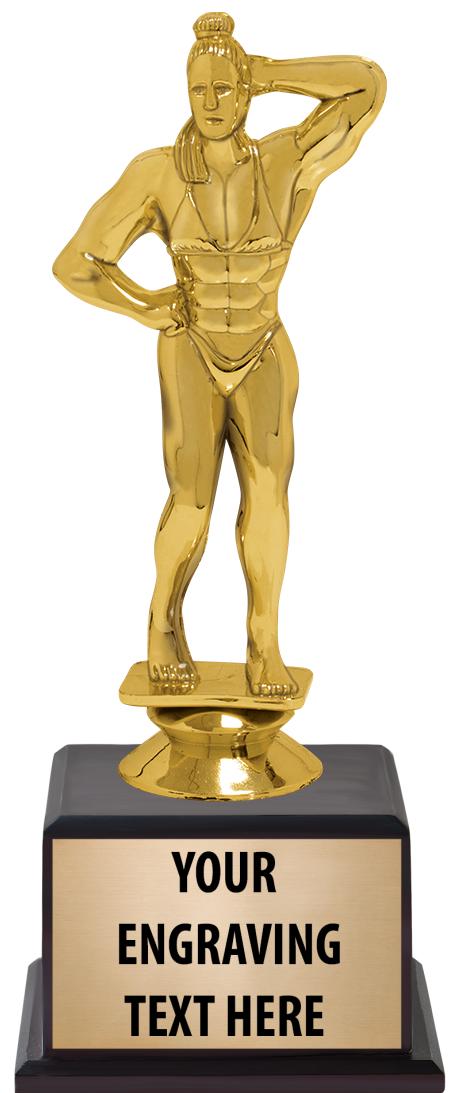 7.5" TROPHY ON BROWN WOOD BASE