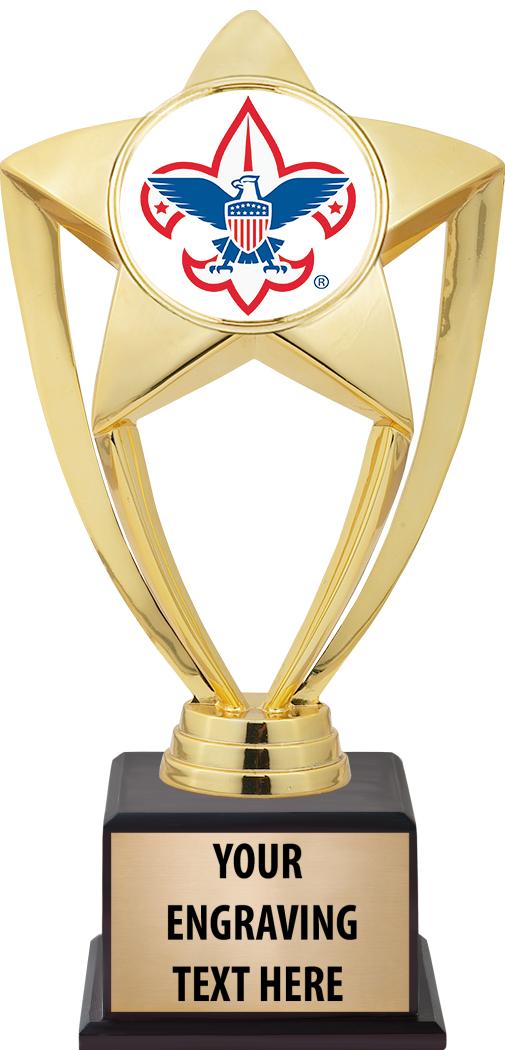 7.5" TROPHY ON BROWN WOOD BASE