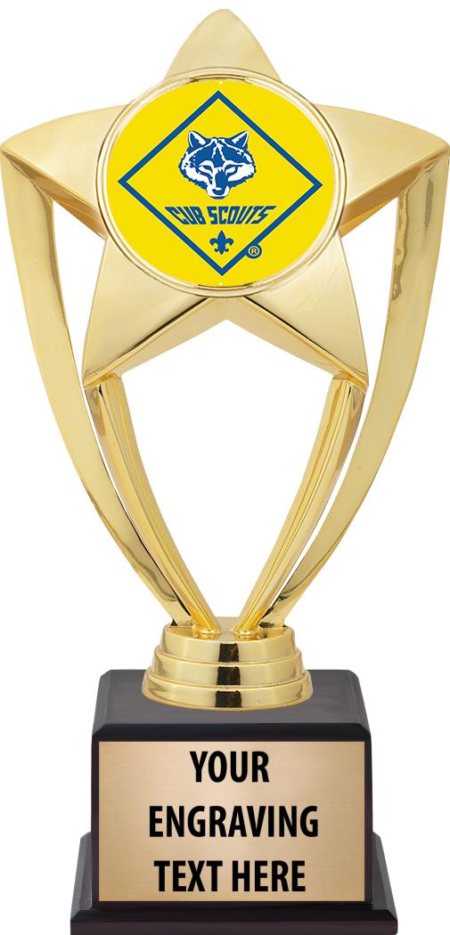 7.5" TROPHY ON BROWN WOOD BASE