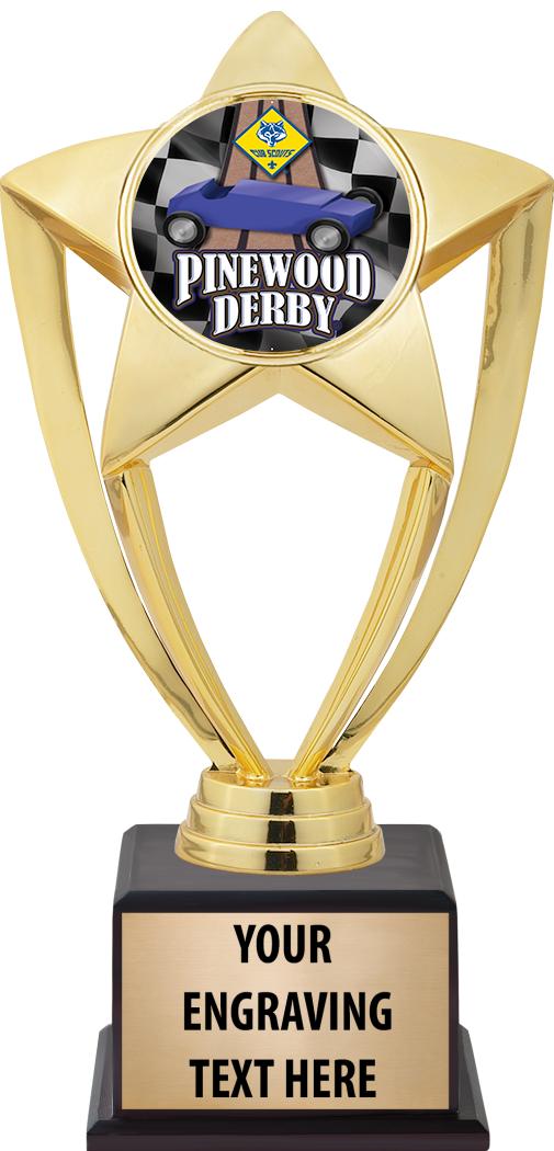 7.5" TROPHY ON BROWN WOOD BASE