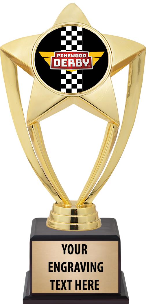 7.5" TROPHY ON BROWN WOOD BASE