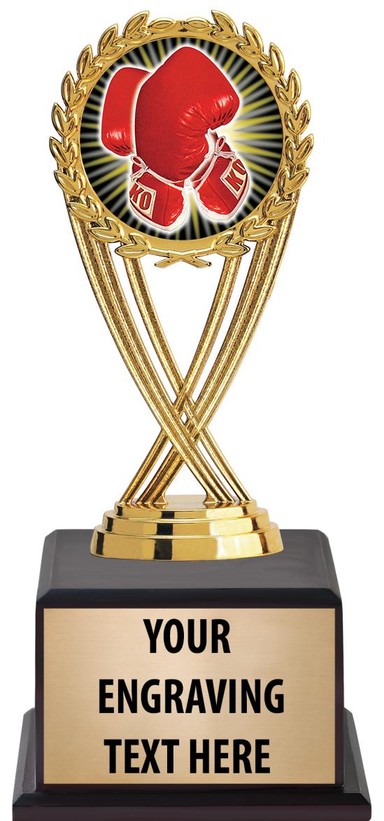 7.5" TROPHY ON BROWN WOOD BASE