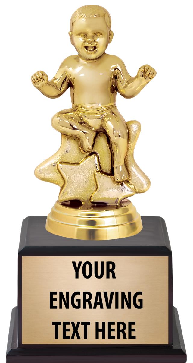 7.5" TROPHY ON BROWN WOOD BASE