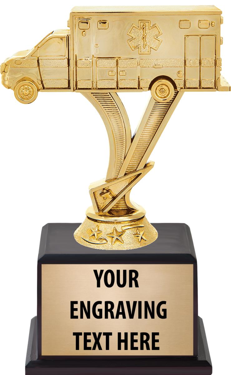 7.5" TROPHY ON BROWN WOOD BASE