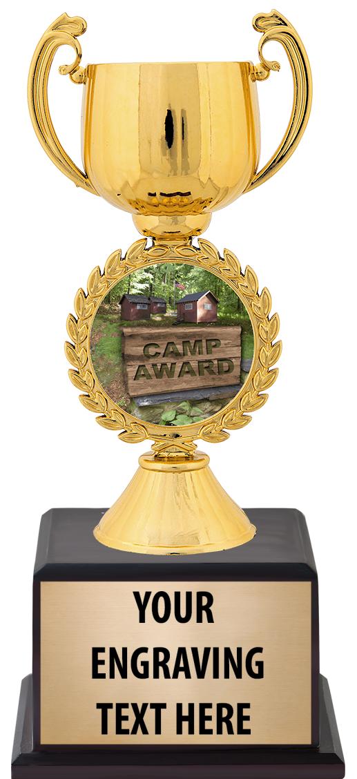 7.5" TROPHY ON BROWN WOOD BASE