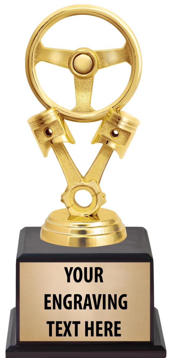 7.5" TROPHY ON BROWN WOOD BASE