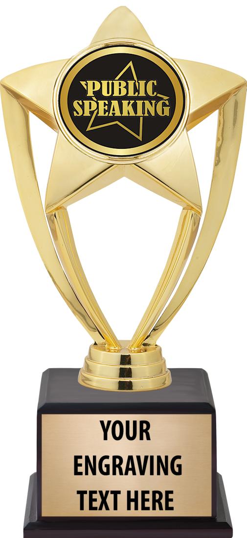 7.5" TROPHY ON BROWN WOOD BASE