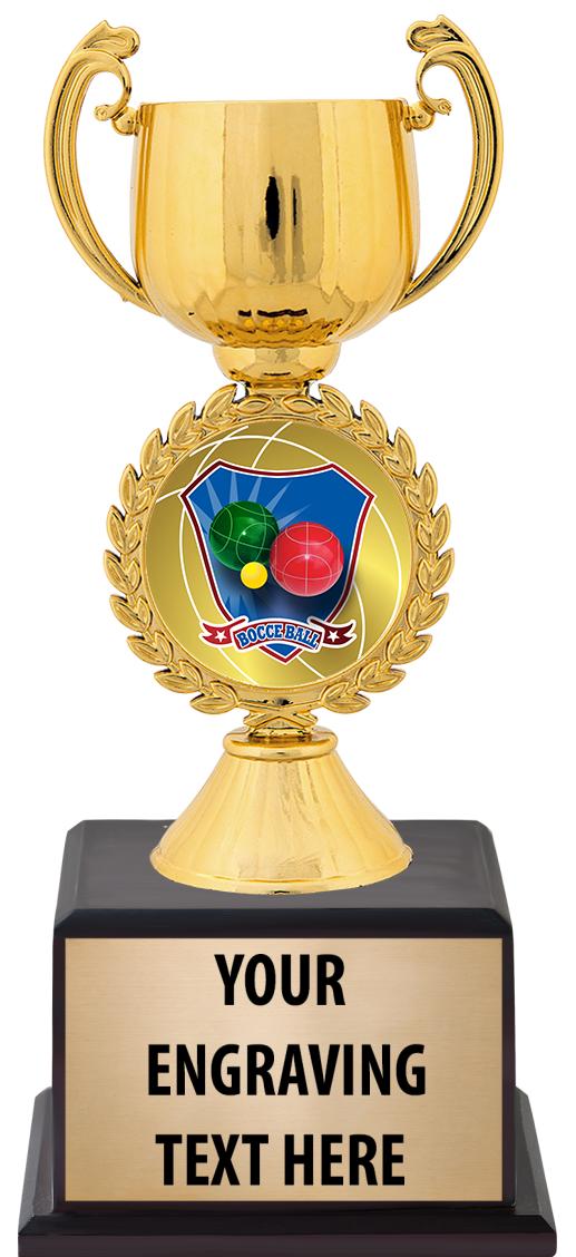 7.5" TROPHY ON BROWN WOOD BASE