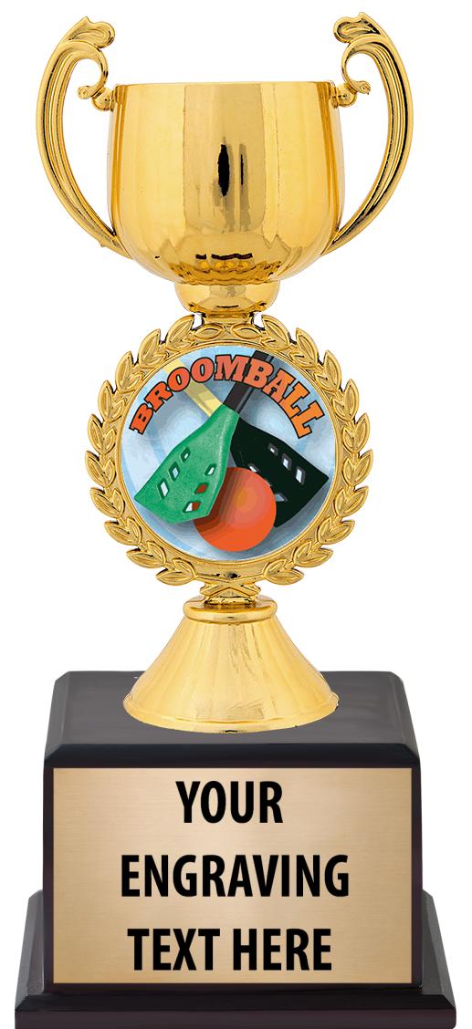 7.5" TROPHY ON BROWN WOOD BASE