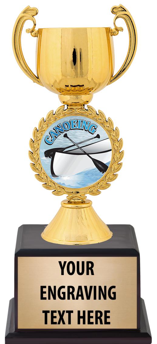 7.5" TROPHY ON BROWN WOOD BASE