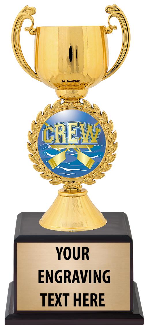 7.5" TROPHY ON BROWN WOOD BASE