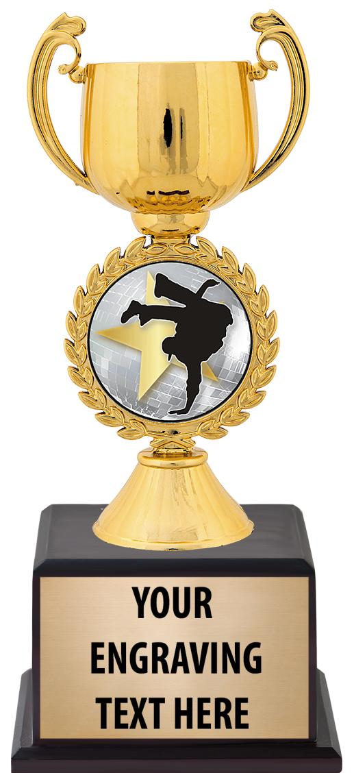 7.5" TROPHY ON BROWN WOOD BASE