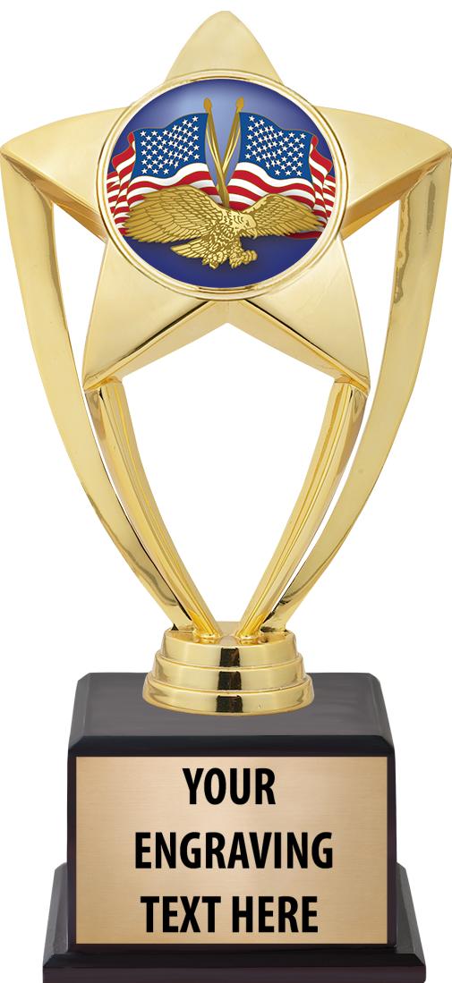 7.5" TROPHY ON BROWN WOOD BASE