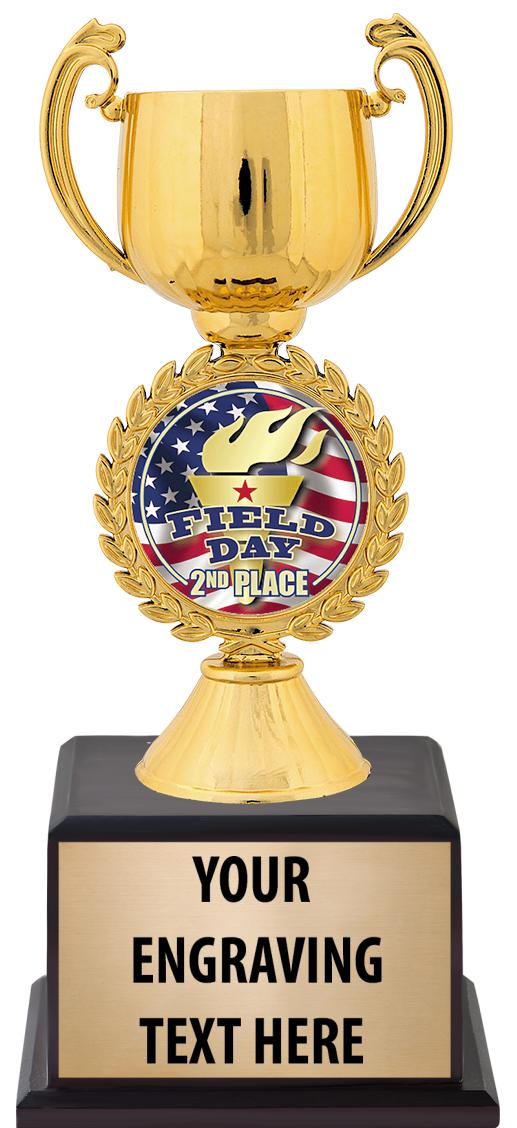 7.5" TROPHY ON BROWN WOOD BASE